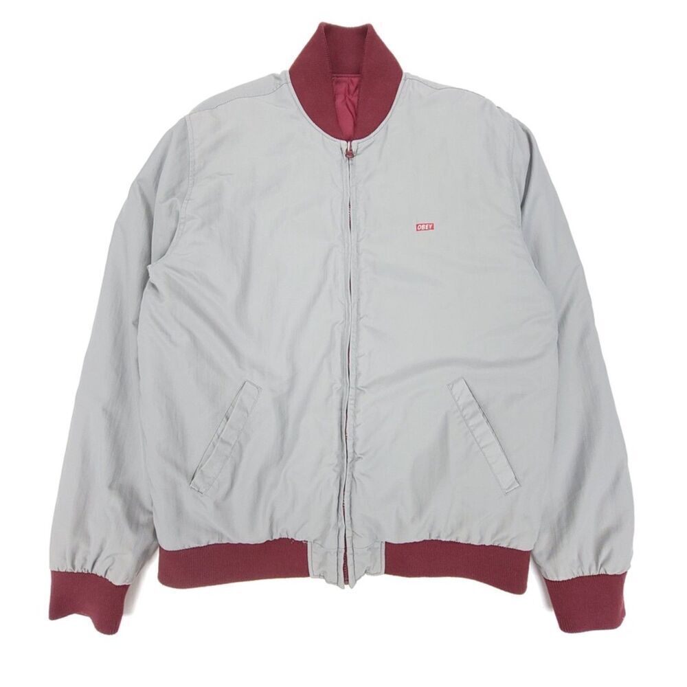 OBEY Reversible Quilted Bomber Windbreaker Jacket Mens Large Burgundy Gorpcore